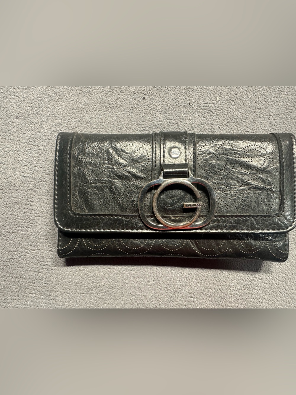 Guess Black Quilted Leather Wallet with Silver G Logo